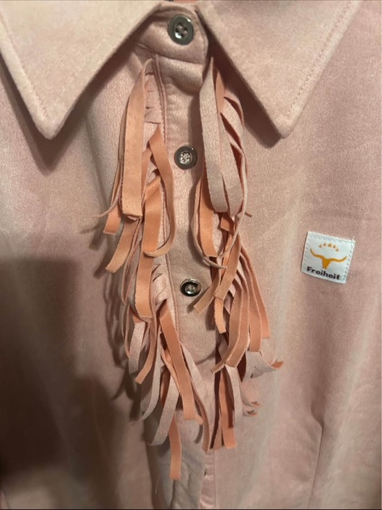 Jackets & Blazers - Freiheit Pink Fringe Button-Down Shirt